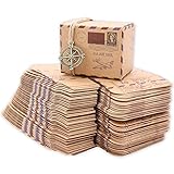 Floratek, 50 scatole per bomboniere e dolci, design vintage, in carta kraft, per matrimonio, battesimo, festa Brown
