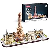 CubicFun Puzzle 3D Natale Decorazioni LED Paris Architecture Model Kit per Bambini e Adulti, Torre Eiffel, Notre Dame de Paris, Louvre, Arco di Trionfo, 115 Pezzi