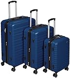 Amazon Basics - Set di trolley rigidi con rotelle girevoli, confezione da 3 Pezzo, Blu Marino, 55 cm, 68 cm, 78 cm