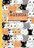 Agenda 2024 giornaliera grande: da Gennaio a Dicembre 2024 | 1 pagina per giorno | con orari 07:00 To 22:00 | Pianificatore 12 mesi | gatti