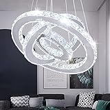 Lampadario a LED moderno a 3 anelli regolabile in acciaio inox, per camera da letto, soggiorno (bianco freddo)