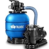 tillvex Pompa Filtro Piscina Portata 10 m³/h - 5 funzioni di filtrazione - Filtro per Piscina con indicatore di Pressione - Impianto di filtrazione a Sabbia per Piscine e vasche (Blu)