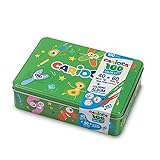 Carioca Color Box | Pennarelli Lavabili per Bambini Scatola Latta Verde, Set Pennarelli Punta Fine e Punta Grossa con Album da Colorare, 100 Pennarelli