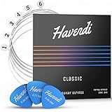 HAVENDI® - Corde per chitarra da concerto in nylon, per chitarra classica rivestita in argento (set da 6 corde, con 3 plettri