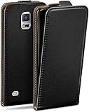 MoEx Custodia a portafoglio per Samsung Galaxy S5 Mini, pieghevole, protezione completa a 360 gradi, pelle vegana, custodia per cellulare con chiusura verticale, magnetica, Profondo - Nero
