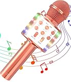 Microfono Karaoke Bluetooth,Bambini Portatile Karaoke con LED Altoparlante Cambia Voce, Microfoni Wireless Karaoke per Cantare KTV Esterno Festa, Giochi di Famiglia Giocattolo Regalo (Oro rosa)