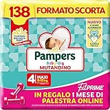 Pampers Baby Dry Mutandino & Fit Prime Maxi, Formato Scorta, 138 Pannolini, Taglia 4 (8-15 Kg), 1 mese di palestra online in Omaggio