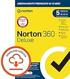 Norton 360 Deluxe 2024, Antivirus per 5 dispositivi, Licenza di 15 mesi con rinnovo automatico, PC, Mac, tablet e smartphone, Codice d attivazione via email