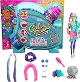 Barbie- Color Reveal Glitter, Bambola con Glitter Viola con 25 Sorprese e Tanti Accessori per Acconciature Capelli e a Tema Festa, Giocattolo per Bambini 3+Anni, HBG41