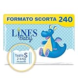 Lines Baby Small, 240 Pannolini, Taglia 1-2 (2-6 Kg),Confezione Scorta Mensile