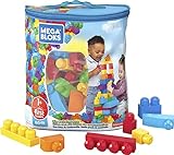 Mega Bloks-Big Building Bag Sacca Ecologica, 80 Pezzi, Blocchi da Costruzione, Giocattolo per Bambini 1+ Anni, Colore Blu, DCH63