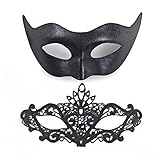 2 Pezzi Maschere Veneziana Nero Mascherata Carnevale Masquerade Viso Sexy Maschera da Ballo per Donna Uomo in Halloween Festa Costume