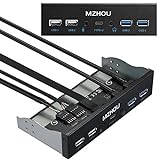 MZHOU USB2.0 + 3.0 Pannello Frontale in Metallo, Adattatore Pannello Frontale da 5,25 Pollici a 19 Pin, 4 Porte USB 3.0 Hub e (1 Porta Audio HD / 1 Interfaccia TPY-C / 1 Ingresso Microfono)