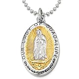 COOLSTEELANDBEYOND Argento Oro Nostra Signora di Guadalupe Miracolosa Medaglia, Collana con Pendente da Uomo Donna, Acciaio Inossidabile