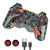 Shineled Controller PS3, controller wireless per PS3, Double Shock a 6 assi Bluetooth Gamepad Joystick con cavo di ricarica per Playstation 3 (Red)
