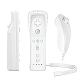 Wii Remote Controller e Nunchuk, PowerLead Motion Plus Remote Controller per Wii e Wii U, Motion Plus integrato e Nunchuck Controller con custodia in silicone per Nintendo Wii e Wii U (bianco)