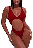 Viottiset Costume da bagno da donna, con taglio alto, sfacciato, perizoma, costume da bagno, sexy, monokini, brasiliano, 02 rosso, taglia S