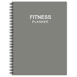 Diario fitness per donne e uomini, formato A5, diario di allenamento, per tenere traccia della perdita di peso, palestra, monitoraggio giornaliero della salute e del benessere, grigio