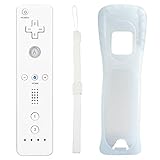 Aukuoy Telecomando per Nintendo Wii/Wii U: Controller con sensore di movimento wireless per console Nintendo Wii, con custodia in silicone e cinturino da polso (bianco)
