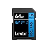 Lexar 800x PRO 64GB Scheda SD, Scheda SDXC UHS-I, Scheda SD 3.0 fino a 150MB/s di lettura, Scheda di memoria SD V30, U3, C10 per fotocamera/DSLR di fascia media/videocamera HD (LSD0800P064G-BNNAA)