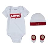 Levi s Classic Batwing Infant Hat Bodysuit Bootie Set 3Pc, Tutina per bambino e neonato Unisex - Bimbi 0-24, Bianco (White), 0-6 mesi