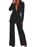 ORANDESIGNE Tailleur Donna Pantaloni e Giacca Elegante Blazer Elegante Completo Tinta Unita Maniche Lunghe Reverse Due Pezzi Tuta Business OL Formale per Ufficio Outfit b-Nero XL