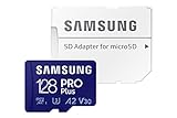 Samsung - PRO Plus microSDXC UHS-I U3, 128 GB, 160 MB/s Full HD e 4 K UHD con adattatore SD (MB-MD128KA/EU)