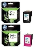 HP Kit 2 Cartucce ORIGINALI 301XL (set 1 nero + 1 colore) alta capacità, gran risparmio CH564EE + CH563EE