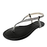 Jiabing Per il tempo libero stile strass da donna estate antiscivolo elastico piatto spiaggia open toe sandali traspiranti scarpe Primadonna Sandali (Black, 36)