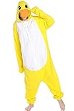 Focupaja Unisex Giallo Anatra Onesie per Adulti Adolescenti Halloween Animale Cosplay Costumi Un Pezzo Pigiama L