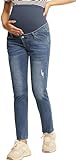 Maacie Pantaloni premaman Jeans elasticizzati per gravidanza a vita alta Pantaloni per donne incinte, Blu jeans con taglio sigaretta, XL