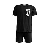Pigiama Corto Maglia Manica Corta + Pantaloncini Juventus FC Prodotto Ufficiale Juve Uomo Adulto (Nero, L)