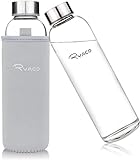 Ryaco Bottiglia d Acqua, 550ml Bottiglia Vetro Trasparente Portatile con Guaina Protettiva in Neoprene per Il Campeggio Viaggi tè Ufficio (Grigio Chiaro, 550ml)