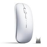 INPHIC Mouse Bluetooth, Ricaricabile Silenzioso a Tre modalità (BT 5.0/4.0 + 2.4G Wireless), Senza Fili da Viaggio Portatile 800/1200/1600 DPI per PC Laptop, MacBook, Argento