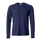 Clique - T-shirt manica lunga Uomo Basic-T L/S, in cotone Jersey, colletto elasticizzato, nastrino parasudore, vestibilità slim-fit (blu L)