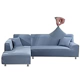 Jaotto Fodera per divano angolare estensibile 2 pezzi, copridivano elastico a forma di L, rivestimento per divano universale lavabile, copertura per divano (2 posti+3 posti, grigio blu)
