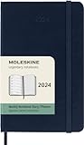 Moleskine Agenda Settimanale con Spazio per Note 12 Mesi 2024, Agenda 2024, Formato Pocket 9x14, Copertina Rigida e Chiusura Elastica, Colore Blu Zaffiro