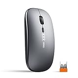 INPHIC Mouse wireless ricaricabile, ultra sottile 2.4G silenzioso mouse senza fili ottico 1600 DPI con ricevitore USB per laptop, MacBook, PC, Windows, ufficio, carica batteria visibile, grigio