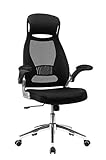 SONGMICS OBN86BK Sedia da ufficio ergonomica, girevole, con braccioli regolabili in altezza, schienale in tela traspirante, nera, 64 x 55 x (117-126,5) cm