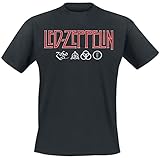 Led Zeppelin Logo & Symbols Uomo T-Shirt Nero L 100% Cotone Regular