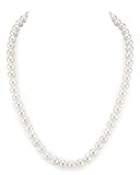 PERORNO Collana di perle coltivate di dimensioni 6-6,5 mm e colore bianco con lucentezza alta e spilla in oro 18 carati, 45 cm largo, Oro, Perla