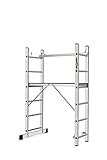 DRABEST Mini Ponteggio Alluminio Scala Trabattello 2x6 gradini Piattaforma di lavoro Impalcatura Portata 150 kg Gancio gratuito