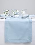 Solino Home - Runner da tavola 100% puro lino, 30,5 x 220,5 cm, realizzato a mano in lino europeo, lavabile in lavatrice, con orlo classico, colore: azzurro cielo