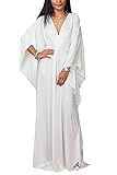 YouKD - Maxi abito lungo da donna, caffettano in stile bohémien, da spiaggia, copricostume da bagno, taglia unica, abbigliamento comodo, A bianco, Taglia unica