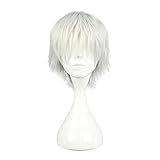 COSPLAZA Parrucca capelli corti sintetici per cosplay di Ken Kaneki personaggio dell anime giapponese Tokyo Ghoul bianco argento