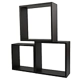 H HANSEL HOME Set di 3 Mensole a Cubo Quadrato da Muro Decorativo Colore Nero, Mensole da Parete Fissaggio Invisibile 25/20/15 cm