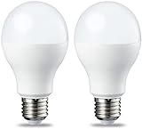 Amazon Basics - Confezione da 2 lampadine a LED, con attacco Edison E27, piccole, da 14 W (equivalenti a 100 W), luce bianca calda, non dimmerabili