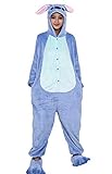 pigiama kigurumi tuta costume animale per carnevale, festa, cosplay monopezzo in flanella, morbido e comodo (Altezza 159cm-168cm/M, Stitch blu)