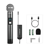 Phenyx Pro Sistema microfonico digitale wireless singolo, 1 microfono dinamico portatile, mini ricevitore, 5 frequenze UHF, microfono cordless in metallo per cantanti, karaoke, chiesa(PDP-1)