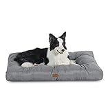 Bedsure Cestino per cani di grandi dimensioni, impermeabile, cuscino per cani in tessuto Oxford, tappeto ideale per cani, L, materasso per letto, cane, lavabile, grigio, 91 x 68 x 10 cm